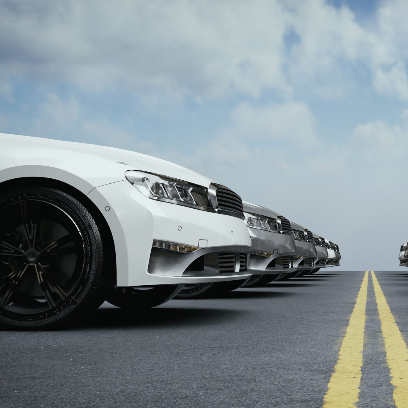 Rows of cars parked neatly in the parking lot. 3d, rendering, illustration,